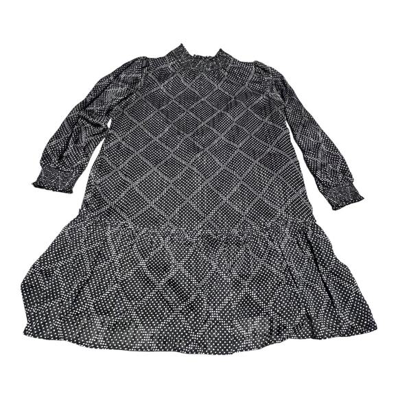 J.Crew Polka Dot Sheer Sleeves Drop Waist Plaid Dress Size M Pockets Metallic - Picture 1 of 4